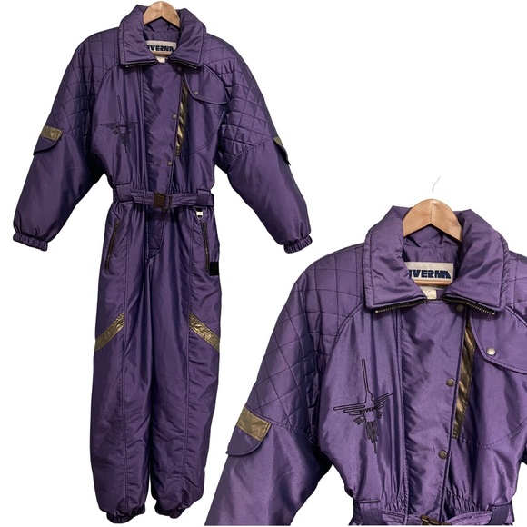 Hiverna Jackets & Blazers - Vintage 80s 90s Ski Suit one piece purple snowsuit Hiverna womens retro apres